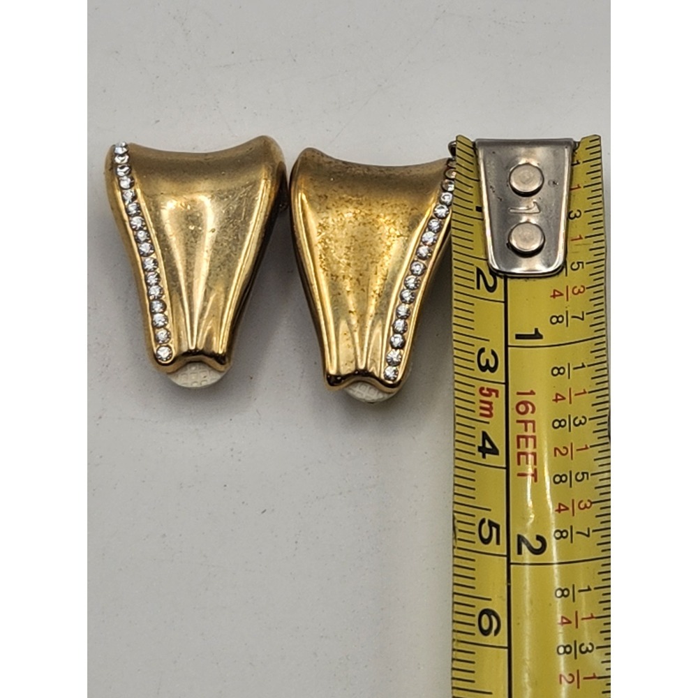 Givenchy Vintage Gold Tone Rhinestone Shield Clip On Earrings Statement Designer - Picture 5 of 5